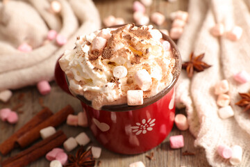 hot chocolate milk with cocoa and marshmallow