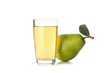 Fresh pear and juice isolated on white background
