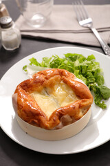 baked camembert with lettuce- top view