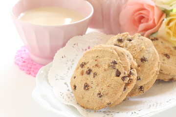 Homemade chocolate chips cookie on dish
