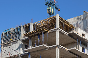 One of the Stages in The Construction of a Multi-Storey Building. Installation of Interfloor Floors...