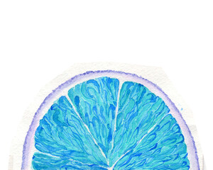 Hand drawn watercolor turquoise grapefruit. Half of orange, citrus fresh, vegetarian food. Raster stock illustration isolated on white background.