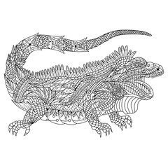 Hand drawn of iguana in zentangle style