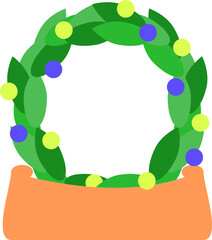 Green Christmas wreath with banner without text simple clean vector clipart graphic illustration