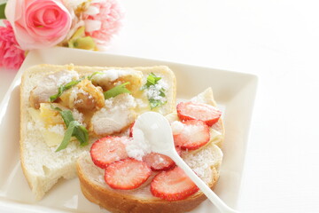 Homemade chicken and chicken toast for comfort breakfast
