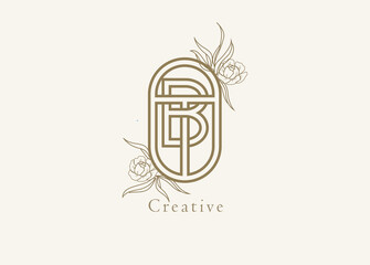 Abstract Initial B and T Logo, Monogram with floral frame, usable for brand, card and invitation, logo design template element,vector illustration