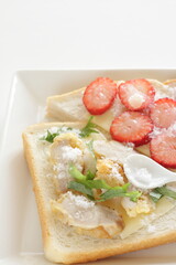 Homemade strawberry and cheese sugar toast for healthy gourmet breakfast