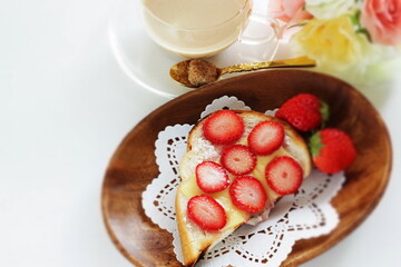 Homemade strawberry and cheese sugar toast for healthy gourmet breakfast