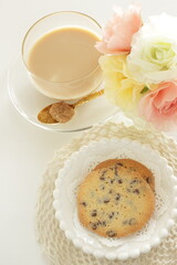 Homemade chocolate chips cookie on dish 