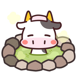 温泉に入っている牛　イラスト
