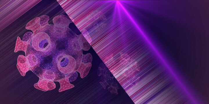 Abstract background with viral cell polygonal grid and blurred lines on dark. Coronavirus 2019 - NCOV. Virus Covid -19.