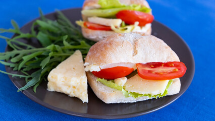 Sandwiches with hard cheese and vegetables