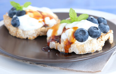Sandwiches with cream cheese and blueberries