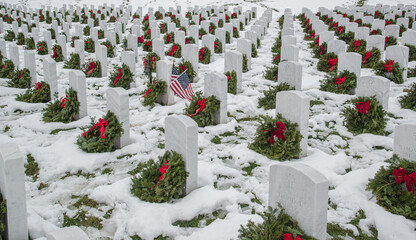 Christmas Wreaths On The Graves Of Fallen Soldiers