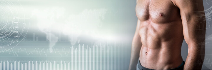 Naklejka premium Muscular torso; panoramic banner