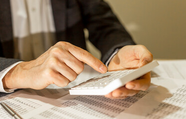 Analysing of accounting and financial documents, diagrams with calculator