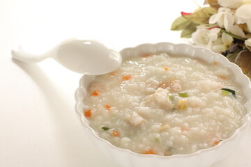 Chinese food, chicken and vegetable congee for healthy breakfast