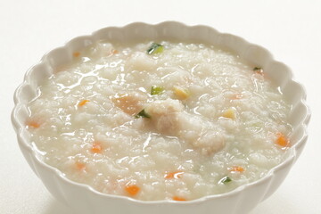 Chinese food, chicken and vegetable congee for healthy breakfast