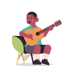 little african american boy playing guitar childhood concept full length isolated vector illustration