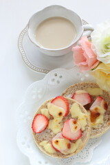 strawberry and cheese with sugar in English muffin toast