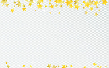 Yellow Christmas Stars Vector Transparent Background. Abstract Sky Banner. Star Background. Golden Luxury Rain Template.