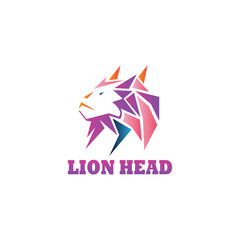 Fototapeta na wymiar lion head logo illustration color line design vector template