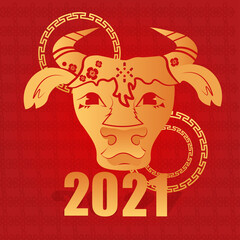 chinese new year of ox bull buffalo zodiac sign greeting card flyer invitation poster vector illustration