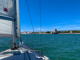 Sailing on river Tagus (Tejo), Lisbon, Portugal