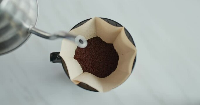Homemade freshly brewed paper hand drip coffee