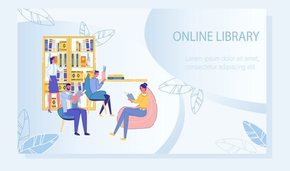 Poster with Young People Reading Book in Library