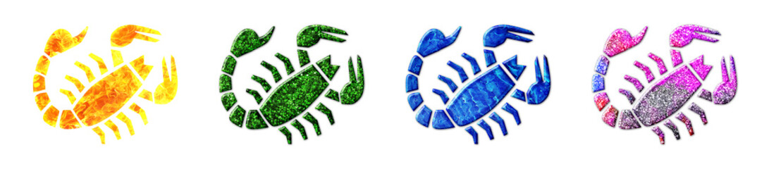 Scorpion Scorpio Zodiac Astrology symbols Glitter Green blue and fire Colors Illustration