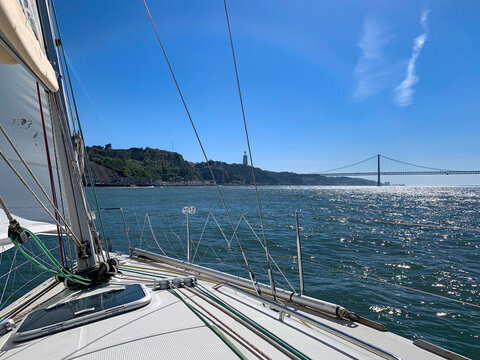 Sailing on river Tagus (Tejo), Lisbon, Portugal