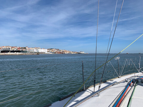 Sailing on river Tagus (Tejo), Lisbon, Portugal