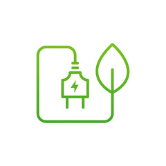 Electrical plug with leaf. Green eco power symbol concept isolated on white background. Vector illustration