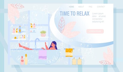 Landing Page with Young Woman Taking Bath at Home