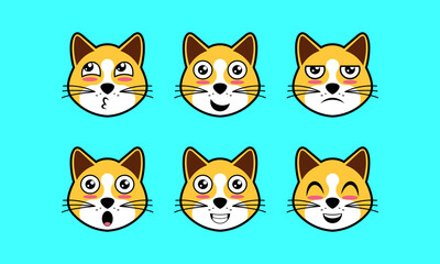 Vector illustration of a cute pet cat animal facial expression icon