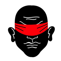 Blindfolded man. African-American man with a blindfold on his face. 