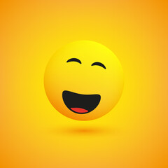 Simple Shiny Happy Smiling Emoticon on Yellow Background - Vector Design