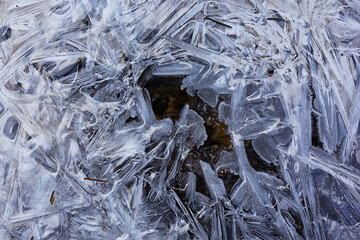 texture ice cracks, white ice crystals, winter frost background