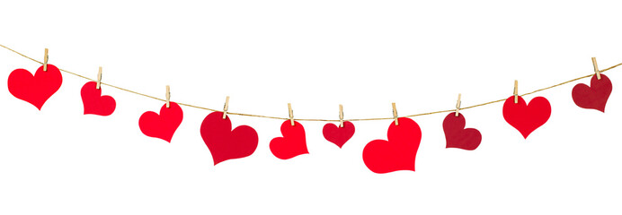 garland of hearts on an isolated white background. decoration for valentine's day