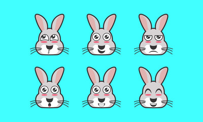 Vector illustration of cute pet rabbit animal facial expression icon