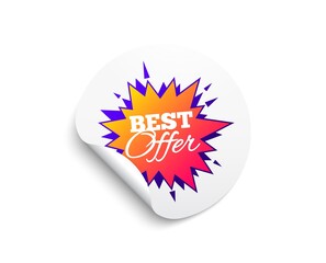 Best offer sticker. Circle sticker with offer banner. Discount banner shape. Sale coupon bubble icon. Round sticker mockup banner. Best offer badge shape. Adhesive paper message. Vector