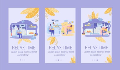 Relax Time and Communication Mobile App Page Set