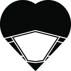 Flat black heart with mask vector icon for design and decoration.