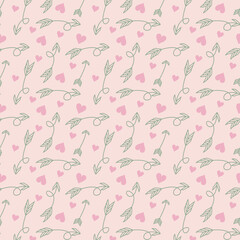 seamless pattern with pink heart and arrow .