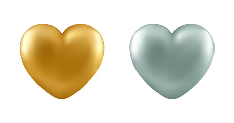 Set of vector realistic hearts isolated on white background. Decorative design elements for Valentine's Day, love card, wedding.