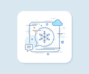 Snow weather forecast line icon. Abstract square vector button. Winter snowflake sign. Air conditioning symbol. Snowflake line icon. Speech bubble concept. Vector