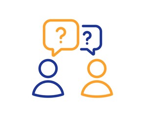 Teamwork questions line icon. Ask help sign. Support problem symbol. Quality design element. Line style teamwork questions icon. Editable stroke. Vector