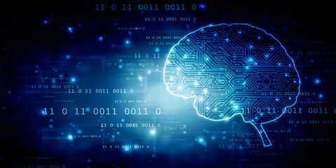 2d illustration Concept of thinking, background with brain, Abstract Artificial intelligence. Technology web background
