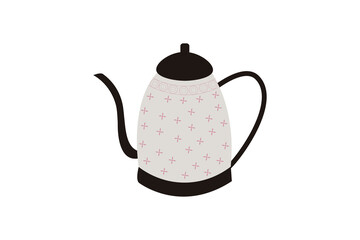 Tea ,coffee kettle with lid and curve handle designed with flower pattern isolated on white background vector illustration.  

